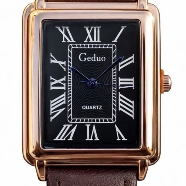 GEDUO Tank Square Leather Stainless Steel Back Analogue Thin Quartz Wrist Watch